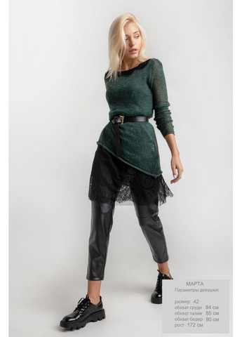 Зелена повсякденний універсальний комплект з в'язаної туніки та сукні з креп-шифону з мереживом (1477) Triko Bakh