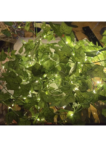 Светодиодная гирлянда на батарейках 5 м на 50 лампочек с искусственными зелеными листьями плюща No Brand (370590733)
