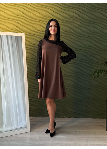 Коричнева вечірня сукня з прозорими рукавами Fashion Girl