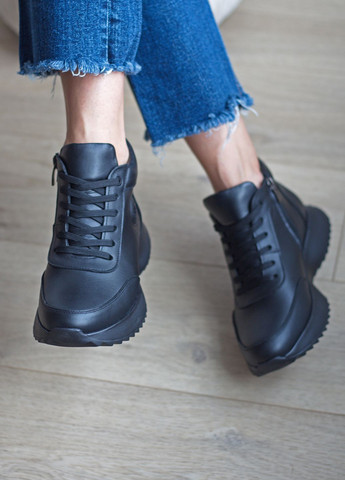 Кроссовки женские осенние из натуральной кожи No Brand 3802/1 чёрные демисезоны (366817372)