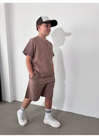Бежевый летний летние комплекты из натурального льна для мальчика. No Brand