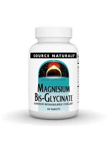 Магній бісгліцинат 100 мг Magnesium BisGlycinate підвищене засвоєння 60 таблеток Source Naturals (281463109)