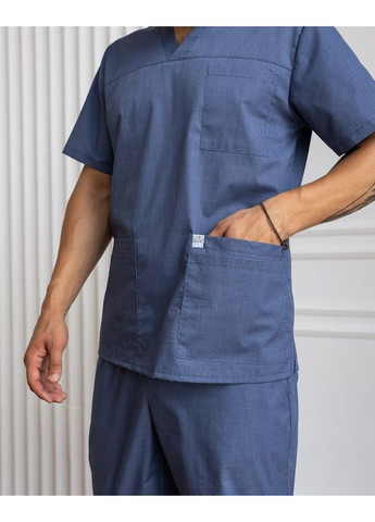 Синій демісезонний костюм медичний чоловічий леон бавовна короткий рукав 46, зелений No Brand