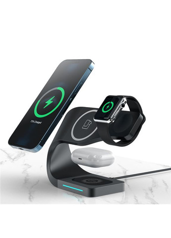 Бездротова зарядка Qi 4 в 1 LFX-178 Wireless 15W I Док-станція для iPhone + iWatch + Airpods Black VHG (334305017)
