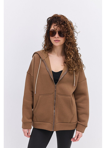 Коричневий жіночий утеплений світшот з капюшоном і блискавкою коричневий Arjen (361056738)