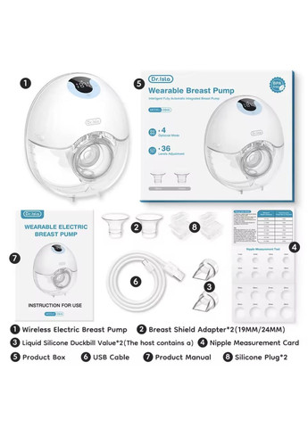 Электрический молокоотсос Dr. Isla портативный беспроводной с функцией массажа розовый JSL EB-46 (351430415)