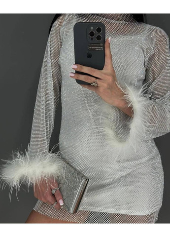 Білий святковий, коктейльна, вечірня сукня з пір'ями Україна