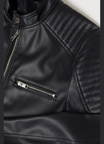 Чорна демісезонна куртка зі штучної шкіри H&M