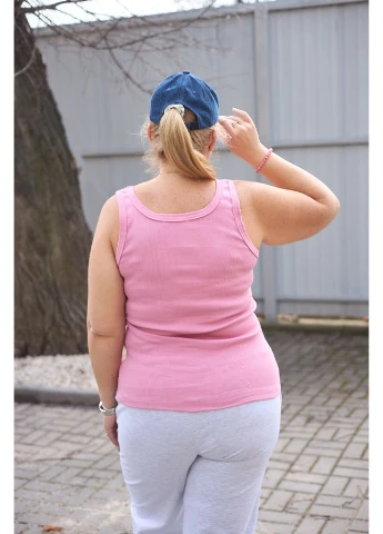 Жіноча літня майка рубчик великих розмірів приталена 26.2317 OneSize 46(L)-52(3XL) AKSAN — 399812153