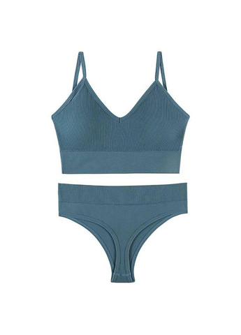 Синий комплект белья бесшовный 9 (тонкие бретели+стринги) синий No Brand