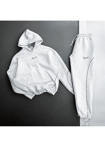Чоловічий спортивний костюм зимній оверсайз Nike сірий меланж No Brand (370604032)