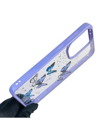 Чохол для Galaxy A56 (SM-A566B) з блискітками з метеликами на самсунг а56 бузковий Samsung (366387411)