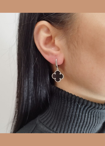 Серьги-подвески серебряные с ониксом "Клевер" СТКЛ/В-он Shatlen Сережки (328445752)