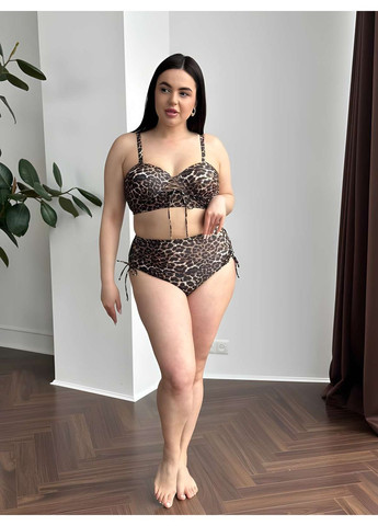 Коричневий літній жіночий літній леопардовий роздільний купальник із формованою чашкою No Brand