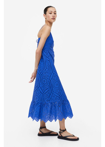 Синее кэжуал платье макси из хлопка H&M однотонное