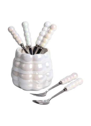 Набор вилок и ложек десертных на 3 персоны с подставкой из фарфора 7 предметов Перламутровый HP-20-62 Yiwu (364988487)