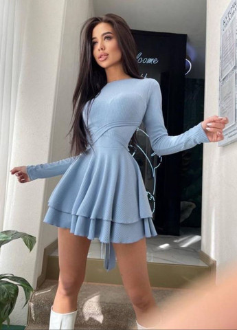 Голубое повседневный платье с открытой спиной с открытой спиной Allthings однотонное