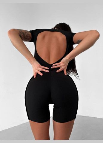 Спортивный комбинезон (короткий) «с имитацией корсета» с чашками и без пуш-ап, черного цвета, размер S Trends комбинезон-шорты однотонный чёрный спортивный