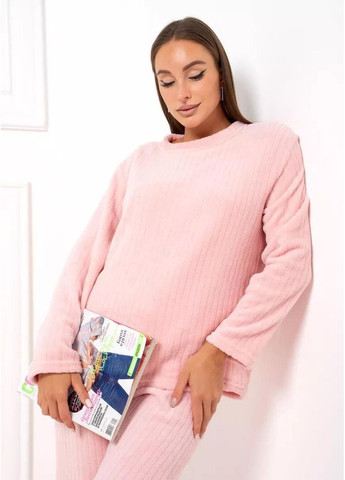 Светло-розовая всесезон женская зимняя пижама в рубчик утепленный домашний комплект для сна кофта + брюки теплый набор пижамы для женщин one size свитшот + брюки Cindylove