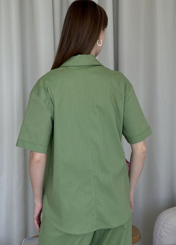 Зеленая классическая, повседневный, кэжуал рубашка однотонная Merlini с коротким рукавом