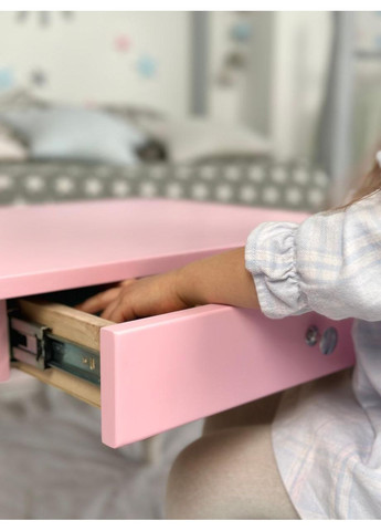 Стіл прямокутний з ящиком 46х60х45 і стілець корона 26х26х24, столик та стільчик в дитячу, рожевий з білим No Brand (335039629)