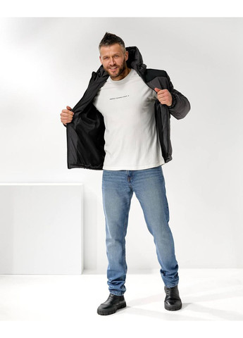 Графитовая мужская зимняя куртка с капюшоном и синтепоном — замеры в описании Vione