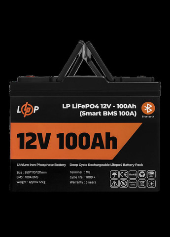 Акумулятор LP LiFePO4 12V (12,8V) 100 Ah (1280Wh) (Smart BMS 100А) з BT пластик для ДБЖ LogicPower (279555056)