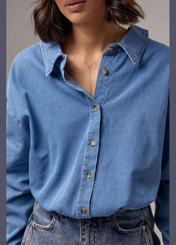 Синяя кэжуал рубашка однотонная Lurex