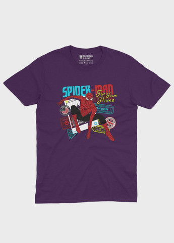 Фиолетовая демисезонная футболка для мальчика с принтом супергероя - человек-паук (ts001-1-dby-006-014-043-b) Modno