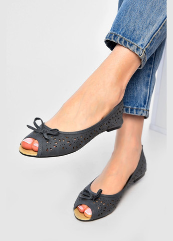 Женские балетки женские темно-серого цвета Let's Shop | тёмно-серые однотонные без декора искусственная кожа (332164528)