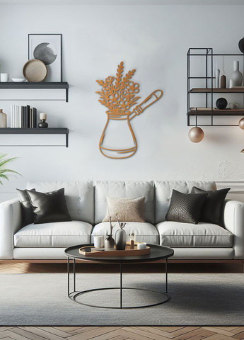 Декоративне панно з дерева, настінний декор для дому "Кава в турці", оригінальний подарунок 50х35 см Woodyard (292013581)