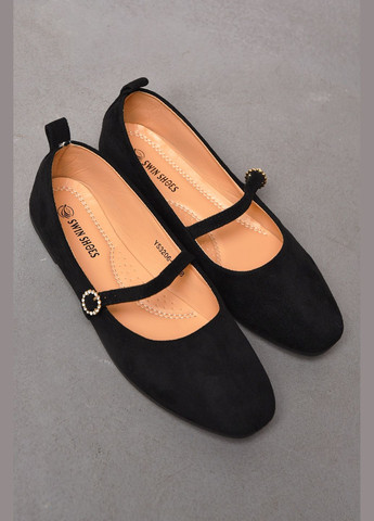 Жіночі балетки жіночі чорного кольору Let's Shop | чорні однотонні без декору штучна замша (326269905)