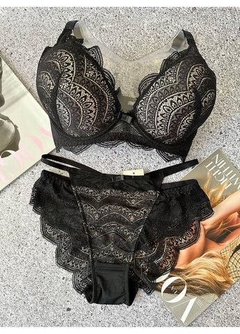 Черный комплект женского белья на чашку d черно-бежевый Weiyesi
