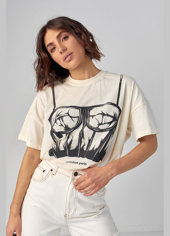 Бежева літня жіноча футболка з принтом Lurex