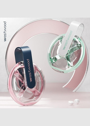 Круглая прозрачная таблетница WEST на 4 отделения темно-розовая с синим ремешком No Brand (338400924)