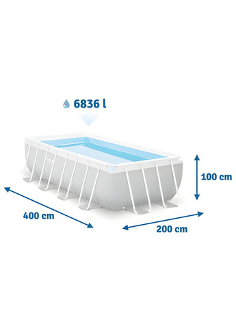 Прямоугольный каркасный бассейн 26790 с лестницей и насосом-фильтром, 400x200x122см 8418л Intex (280900354)