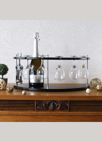 Підставка для пляшки на 5 келихів зі штопором дерев'яна (SS09185) Гранд Презент (301221701)