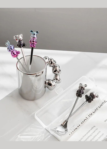 Набор столовых приборов вилка, ложка с декором в виде градиентных медведей с транспортировочным боксом Серебро No Brand (336884612)