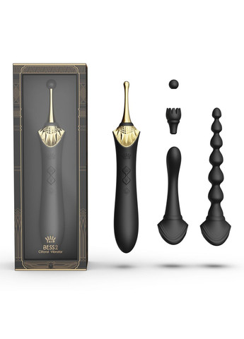 Мультифункціональний вібратор Bess 2 Obsidian Black, 4 насадки, підігрів - CherryLove Zalo (332209250)