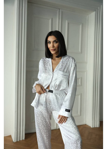Белая всесезон женская пижама | белый леопард премиум рубашка + брюки Vital-Textile 1250