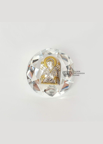 Срібна ікона Семистрільна Божа Матір 6,1х6,1 в кришталі, що має форму кристалу Silver Axion (266266124)