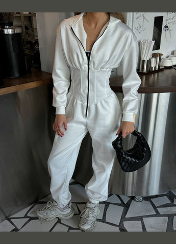 Трендовый комбинезон с имитацией корсета на талии Vakko комбинезон-брюки однотонный белый спортивный, повседневный, кэжуал дайвинг, искусственная замша