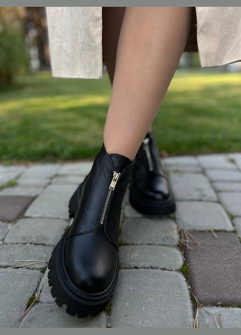 Осенние женские ботинки из натуральной кожи черные (1778) No Brand