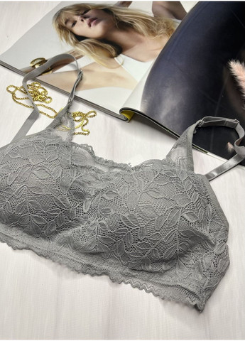 Серый топ топ-бюстгальтер кружевной без косточек Beisdanna без косточек спандекс, нейлон