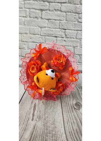 Оранжевий букет з плюшевим ведмедиком, м'які іграшки подарунок дівчині жінці чи дитині No Brand (385179536)