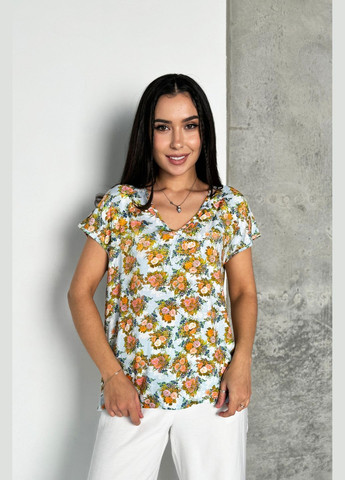 Комбинированная летняя повседневная стильная женская блуза в цветочный принт INNOE Блуза
