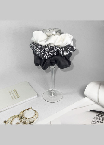 Набір резинок для волосся - Скранчі - 3 резинки з шовка-сатина чорно-білі InRed (306437374)