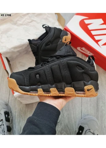 Черные летние кроссовки nike air more uptempo low black brown найк аир мор уптемпо No Brand