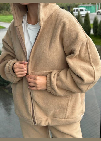 Спортивный костюм Спорт флис (Полар) Кенгуру на замку с капюшоном кофта и штаны () бежевый V.Velika (307089016)