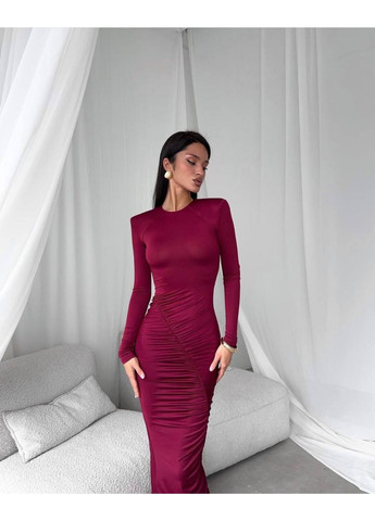 Бордова святковий жіночна максі-сукня з драпіруваннями — заміри в описі силуетна DK/DL Мода без кордонів однотонна